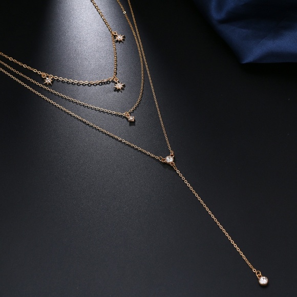 3/$30 Celestial Star Layered Drop Necklace Gold - Picture 7 of 8